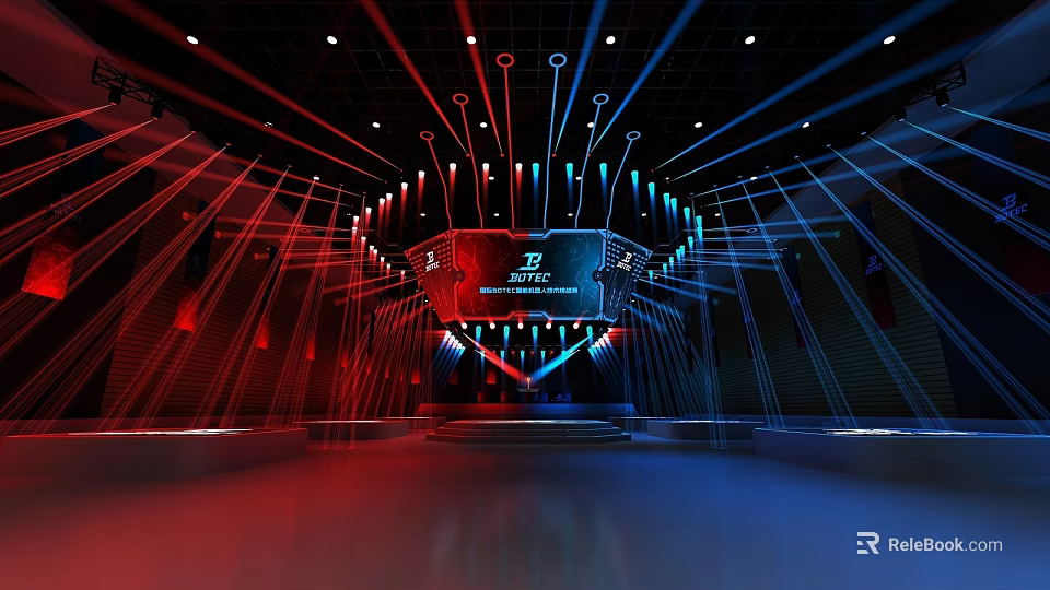 Tech Inspired Stage With Red Blue Lights And Lasers 3d model