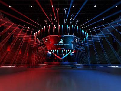 Tech Inspired Stage With Red Blue Lights And Lasers 3d model