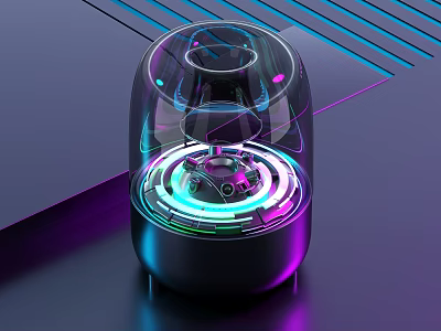 Modern Transparent Case Bluetooth Speaker With Colorful LED Lights And Gradient Design 3d model