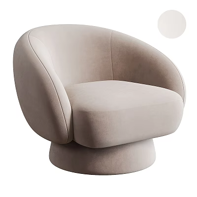 Beige Velvet Single Sofa With Rounded Backrest And Circular Base Modern Design 3d model