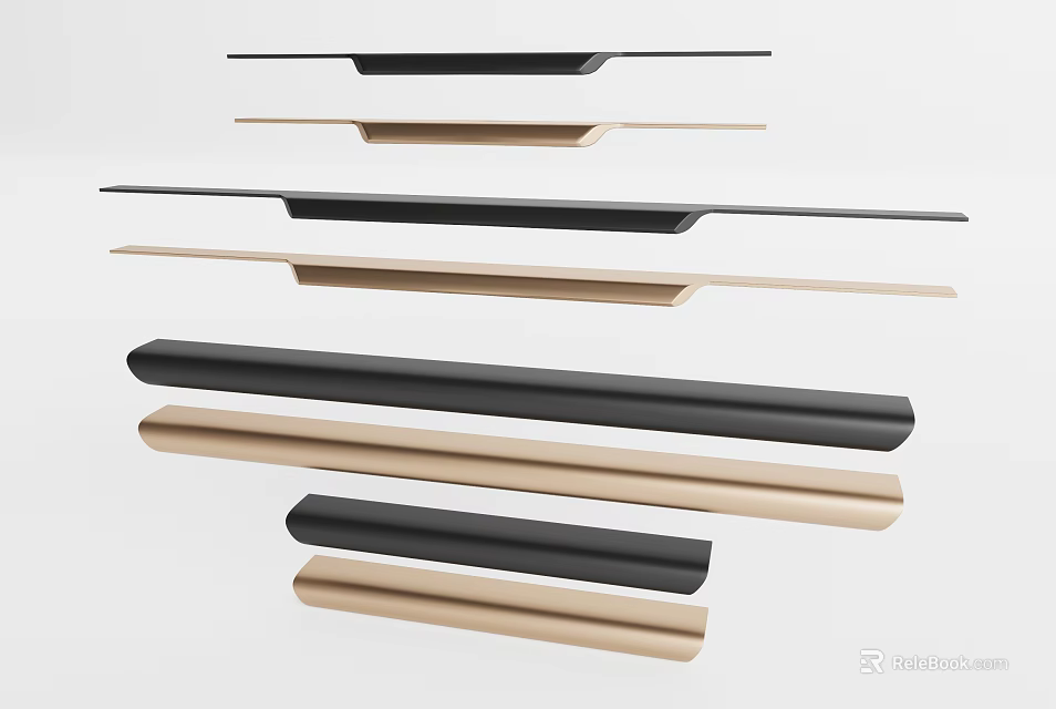 Modern Metal Cabinet Handles In Black And Gold Linear Bar Design 3d model 