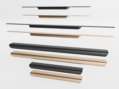 Modern Metal Cabinet Handles In Black And Gold Linear Bar Design 3d model