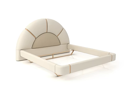 Beige Double Bed With Curved Headboard Gold Accents And Modern Mesh Design 3d model