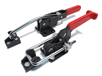 Quick Clamps with Red Handles and Black Bodies for Industrial Workshop Use 3d model