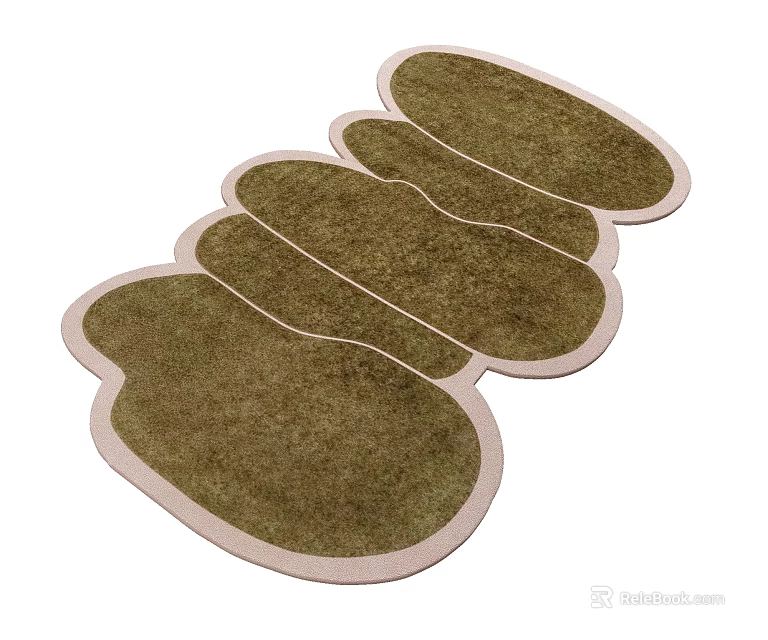 Green Plush Shaped Rugs with Irregular Design and Light Border for Home Decor 3d model