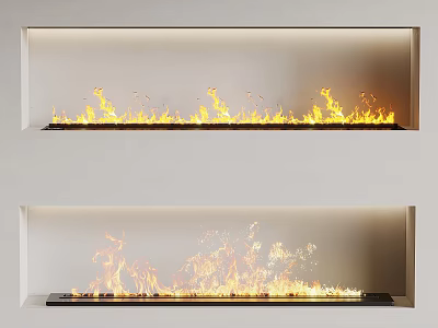 Modern Built in Fireplace Interior Design With White Wall And Burning Flames Two Units 3d model
