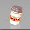 Cute Anthropomorphic Cartoon Bottle With Pink Lid White Orange Body And Sparkles On Dark Background