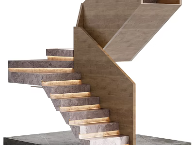 Modern Staircase Design With Wooden Treads Metal Frame And LED Lighting 3d model