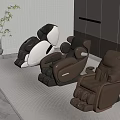 Three Modern Massage Chairs In Different Colors For Comfortable Living Room With Rug And Plant