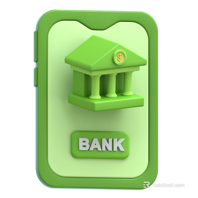 Green Mobile Phone Displaying Bank Building Icon With Dollar Sign And BANK Button 3d model 