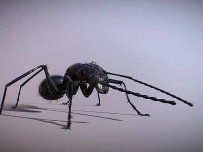 Detailed Macro View Of Black Ant With Long Antennae On Smooth Surface 3d model