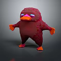 Furry Red Creature Character With Orange Beak And Glowing Eyes Standing Pose