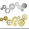 Industrial Equipment With Silver And Gold Gears Of Various Sizes And Designs
