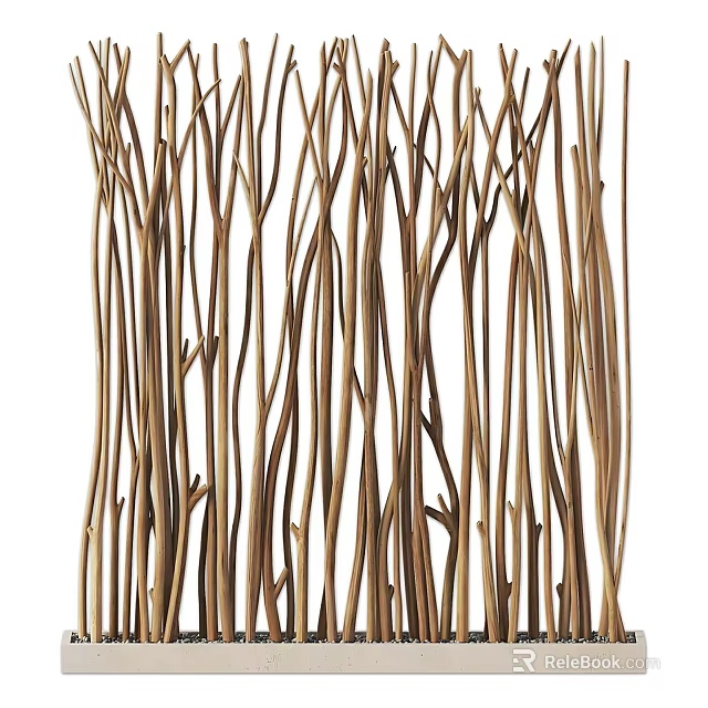 Slender Natural Brown Twigs As Decorative Partition For Home Interior 3d model 