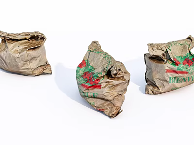 Three Crumpled Paper Bags With Red Green Patterns For Household Use 3d model