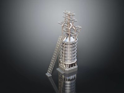 Metallic Industrial Tower Structure With Ladder Platform And Antenna On Reflective Surface 3d model