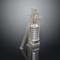Metallic Industrial Tower Structure With Ladder Platform And Antenna On Reflective Surface
