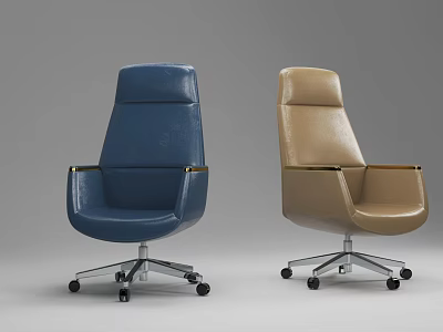 Modern Office Chairs Blue And Brown Leather Upholstered With Metal Armrests And Swivel Base 3d model