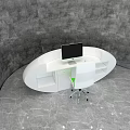 White Oval Reception Desk With Green Folder And White Computer In Gray Textured Wall Room 3d model