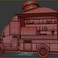 Pink Food Truck With Open Doors Food Items Condiments And Burger On Top