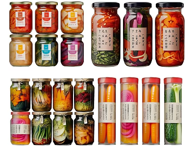 Assorted Pickled Vegetables in Glass Jars with Colorful Ingredients and Fresh Flavors 3d model