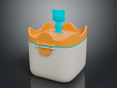 Daily Life Container With Orange Wavy Edge Blue Bear Decoration White Body And Lock Clasp 3d model