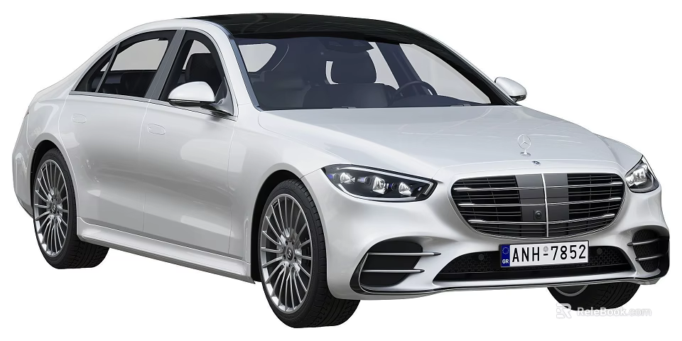 White Mercedes Luxury Sedan With Modern Design Black Roof And LED Headlights 3d model 