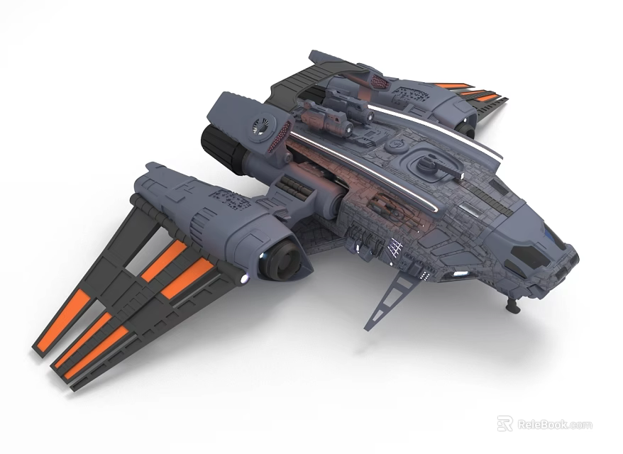 Futuristic Cosmic Spaceship Design With Gray Orange Wings And Detailed Interstellar Structure 3d model 