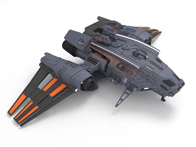 Futuristic Cosmic Spaceship Design With Gray Orange Wings And Detailed Interstellar Structure 3d model