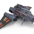 Futuristic Cosmic Spaceship Design With Gray Orange Wings And Detailed Interstellar Structure
