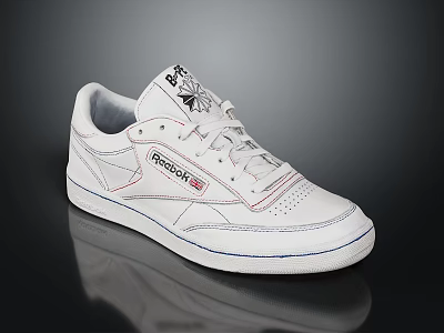 White Reebok Classic Casual Sneakers With Stylish Logo And Stitching Design 3d model