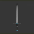 Medieval Silver Blade Sword With Black Hilt Blue Gemstone And Crossguard Design