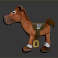Cute Orange Plush Horse Toy With Brown Mane Tail Blue Saddle Logo And White Hooves