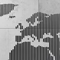 World Map Wall Art With Black Vertical Strips On Gray Background 3m x 6m 3d model
