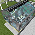Modern Glass Pergola With Wooden Frame And Transparent Roof In Garden Setting