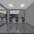 Modern Conference Room Interior Design With Circular Ceiling Green Plants Office Desks And Comfortable Chairs