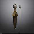 Traditional Ancient Weapon With Wooden Quiver Multiple Arrows And Carved Decoration