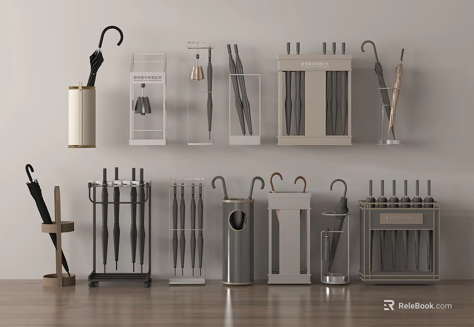 Public Facility Umbrella Stands Featuring Various Modern Metal Designs For Public Areas 3d model 