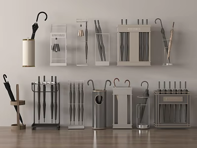 Public Facility Umbrella Stands Featuring Various Modern Metal Designs For Public Areas 3d model