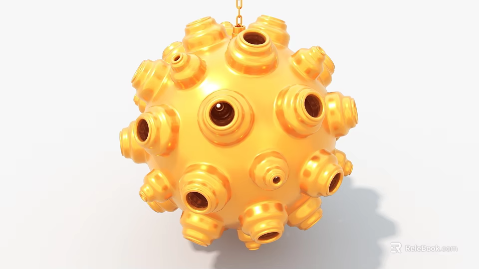 Golden Spherical Art Installation with Protruding Structures and Central Hole 3d model 