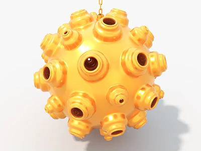 Golden Spherical Art Installation with Protruding Structures and Central Hole 3d model