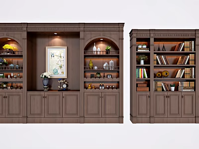 Wooden Bookcase With Multiple Shelves Books Decorative Items Vases And Cabinets 3d model