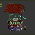 Traditional Well Structure With Wooden Gable Roof Stone Base Winch And Bucket