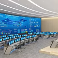 Advanced Monitoring Room Interior Setup With Large Blue Display Screen Data Charts And Computer Consoles