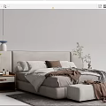 Cozy Modern Double Bed With Soft Headboard Bedding Nightstand And Decorative Lamp