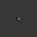 Blue Motorcycle with Orange and Yellow Stripes Black Part on Gray Background and Light Spots