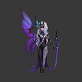 Female Fantasy Character With Purple Blue Butterfly Wings And Horned Headdress Holding Sword