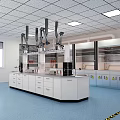 Modern Laboratory Interior With Lab Benches Scientific Equipment And Blue Flooring