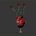 Heart Shaped Sculpture Vase Adorned with Red Roses and Decorative Base Design