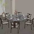 Elegant Modern Dining Room With Round Table Six Chairs And Table Settings 3d model